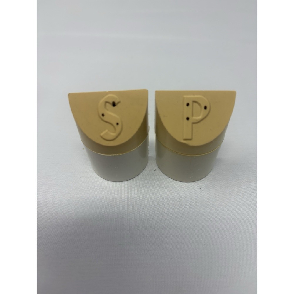 Retro Beige White Half Circle Hard Plastic Salt & Pepper Shaker Set MCM Kitsch